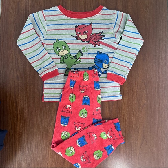 PJ Masks Kids Cotton Pajama Set Size 5T Red/Gray Stripes - Picture 1 of 10